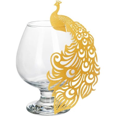 Bordplaceringskort, tom påfågel vinglasmarkör kit med 50 vin