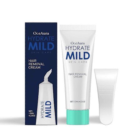 OceAura 2-i-1 silkeslen hårborttagningskräm rengör hela kroppen, återfuktar huden och använder milda ingredienser för att ta hand om hårborttagning