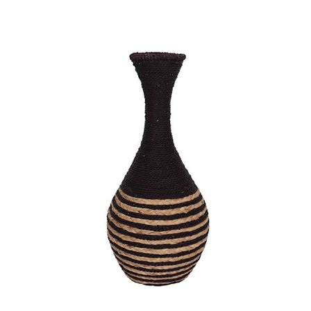 Sort metalvase med naturligt reb, 24x24x54 cm