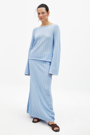 NA-KD gehäkelter Strick-Midirock - Strickröcke - Blau - S (EU 34-36)