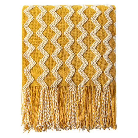 Akrylstickad Filt, Lätt och Mjuk Mysig Dekorativ Vävd Filt med Fransar för Resor, Soffa, Säng, Soffa, 130x170 cm