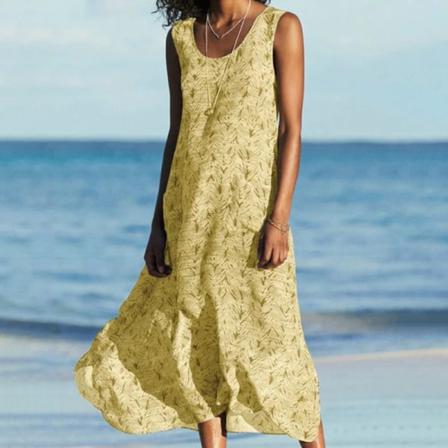 Print Med Blommönster För Kvinnor Ärmlös Klänning