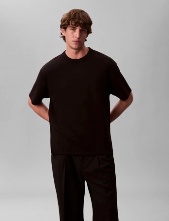 Calvin Klein Ss Crinkle Crepe Spacer Tee - Black - XL