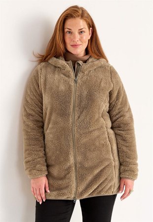 Cellbes of Sweden - Koselig fleecejakke med hette i nougat for damer i størrelse 46/48
