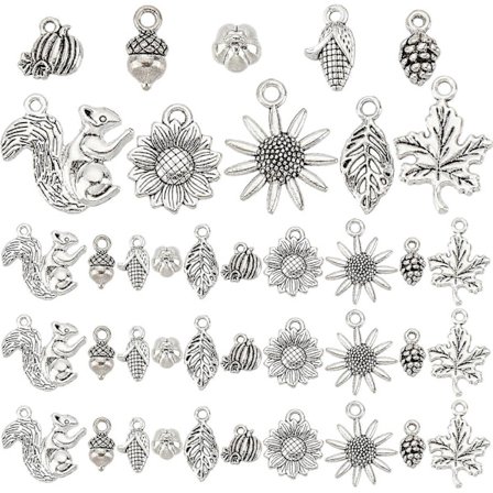 1 Æske 80 stk. 10 Stilarter Thanksgiving Charms Bulk Efterårs Charms Fald Charm Græskar Solsikke Ahornblad Egern Høst Charm til Smykkefremstilling 