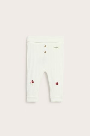 Newbie | Prążkowane legginsy z bożonarodzeniowym haftem Offwhite 68 | Offwhite