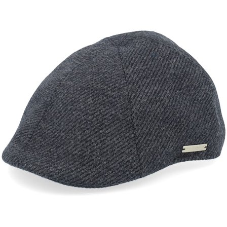 Seeberger - Schwarz Flatcap Cap - Fabric Black Flat Cap @ Hatstore