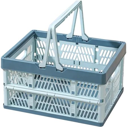 20L Sammenleggbar oppbevaringskasse i plast - Sammenleggbar oppbevaringskurv med håndtak - Lyseblå M
