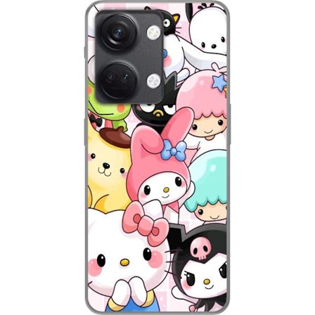 Kompatibelt Mobildeksel til OnePlus Nord 3 Tett mønster av søte figurer med store øyne i ulike farger og uttrykk med LABUBU-tekst