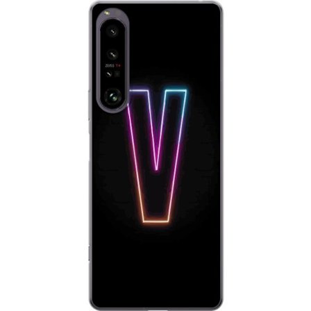 Kompatibel Mobilcover til Sony Sony Xperia 1 IV Neonbogstav V i farvegradueret lys mod sort baggrund, minimalistisk design med tydelig glød og modern