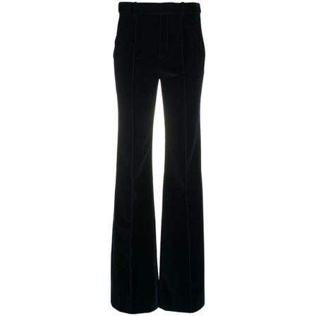 Saint Laurent, Velvet-effect Flared Trousers Blauw, Dames, Maat:L