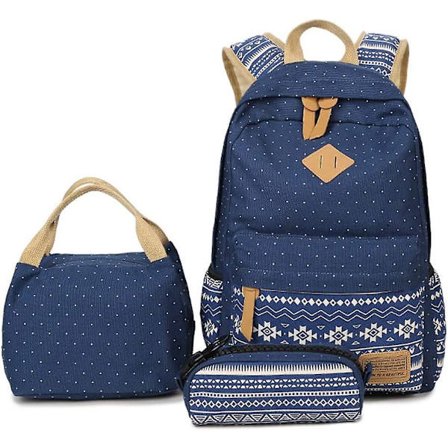 Sæt med 3 Canvas Skolrygsække til Drenge og Piger - Skolrygsæk Sæt til Teenagere - Casual Skoletasker