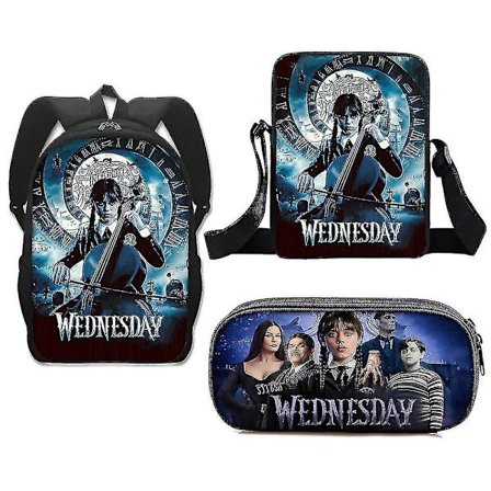 3kpl/setti Wednesday Addams ja Enid Nevermore College Reppu Goottilainen Olkalaukku Penaali Lahja