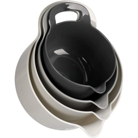Paris 4-pack Stapelbara Blandskålar med Hällpip och Handtag, BPA-fri Mikrovågsugn & Diskmaskinssäker (Grå, 4-pack med Handtag)