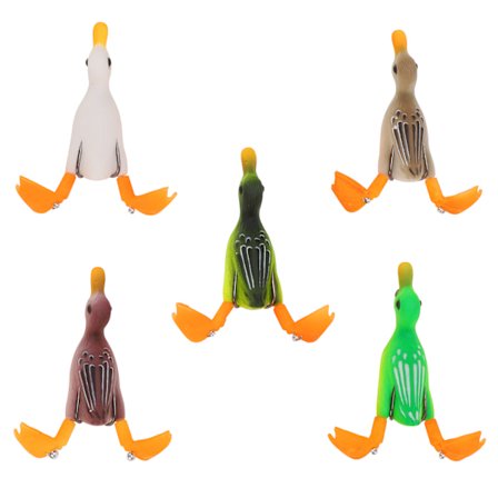 5 st Topwater Duck Lure 3D Gummi Flytande Duck Fishing Lure med krokar Bass fiskebete