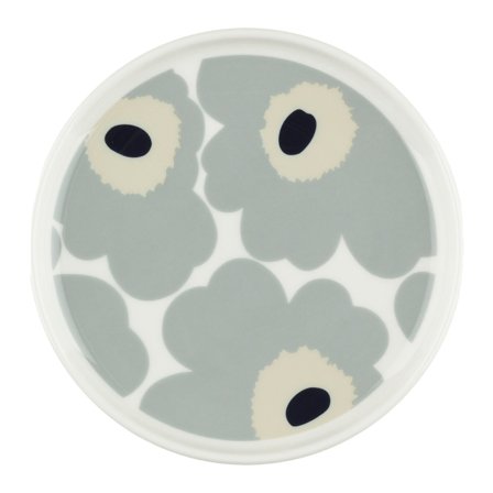 Marimekko Unikko tallerken 13,5 cm, hvit/grå/sand/blå' - 'Hvit, grå, sand, blå