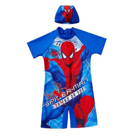 4-8 år barn Spiderman Batman badetøy+badehette ferie badedrakt gaver B 6-7 Years