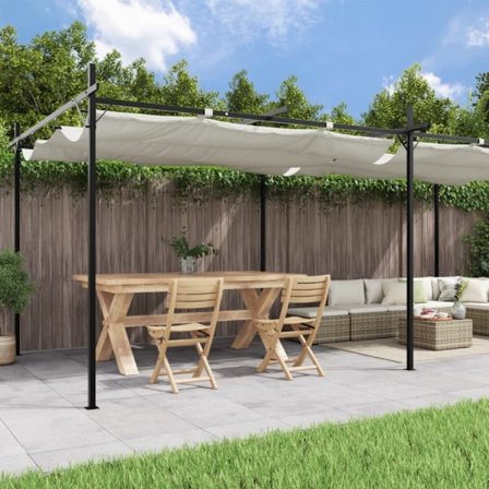 Pergola med infällbart tak gräddvit 589x292x230 cm