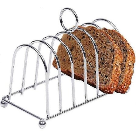 Ruostumattomasta teräksestä valmistettu hevosenkenkäleivänpaahdin, näyttelyesine kotiin, keittiöön, leivänpaahdin ulkokäyttöön, retkelle, leipäteline 