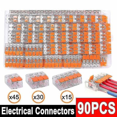 90 stk. Kompatibel med Wago 221 elektriske stik ledningsblok klemme terminal kabel genanvendelig