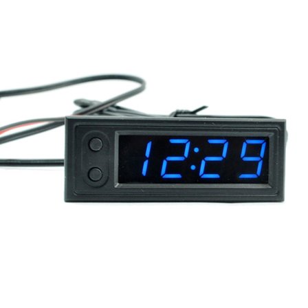 Termometer Voltmeter Bil 12v 3 i 1 Måler Elektronisk Ur LED Digital Display