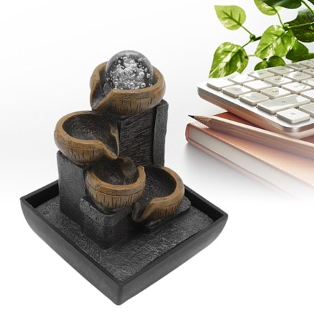 Skrivebordsfontene ornament bordflytende vannpynt harpikshåndverk med fargerik lampekule EU-kontakt 220-240V