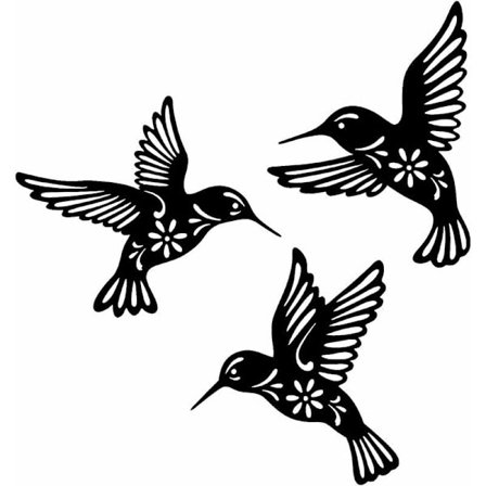 Svart metallfugl kolibri veggdekor, 3 stykker 10,2 tommers smidd jern kolibri veggdekor, metallfugl veggkunst for fugleelskere stue