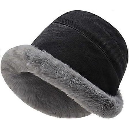 Plysj Fuzzy Bøttehatt for Kvinner Varm Fluffy Fuskepels Fiskerhatt Vinter Ski Utendørs Vindtett Varm Fleecefôret Hatt
