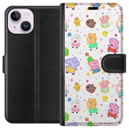 Kompatibel Tegnebogsetui til Apple iPhone 15 Farverige tegneserie dyrekarakterer i en legende stil med stjerner og prikker på en lys baggrund