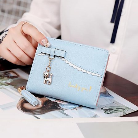 Mini keinotekoinen nahkainen taittuva söpö 3 kissan vetoketjullinen kytkinkukkaro käsilaukku naisille tytöille