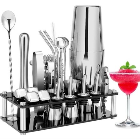 Cocktail Shaker Set, Boston Rostfritt Stål Bartender Kit Med Akrylstativ & Cocktailrecept Boo-X42-