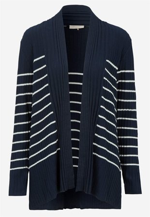 Freequent - Finstickad, randig cardigan - marin / vit / randig - för damer - M (40) - Cellbes