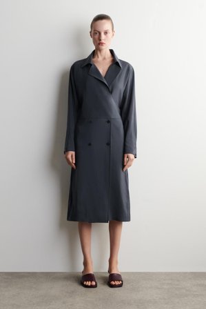 COS Damen Midikleid Mit Gürtel - Grau