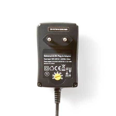 Universal nätadapter | 18 W | 3 - 12 V DC | 1.80 m | 2.1 A | 6 plug(s) | Svart
