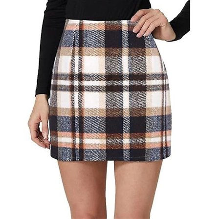 Kvinnors hög midja rutig kjol, Bodycon pennkjol i ull