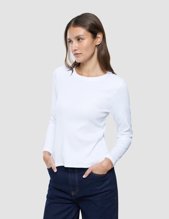 Shaping New Tomorrow - Dam - Long Sleeve Rib T-shirt - White - Storlek XL