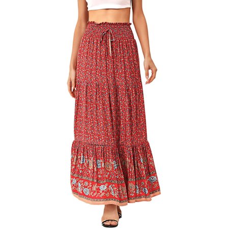 Skjørt for kvinner Maxi Floral Skjørt for kvinner Elastisk midje Lang sommer S