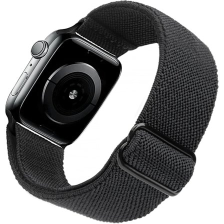 Elastisk Klokkereim Kompatibel med Apple Watch Reim 45mm 44mm 42mm Komfortabel Justerbar Sportsreim for Kvinner og Menn - Svart