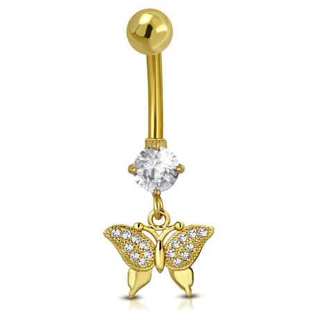 Navelpiercing 316l Kirurgiskt Stål Fjäril Klar Cz Guld