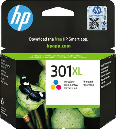 HP 301XL trefärgsbläckpatron med hög kapacitet, original, 884962894545