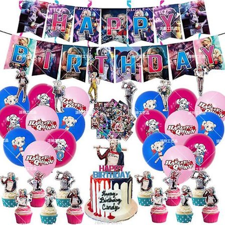 Harley Quinn Fødselsdagsfrosne Ballonkits Latexballoner med Flag og Kagepynt til Festdekoration Z