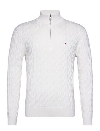 Classic Cotton Cable Zip Mock Tops Knitwear Half Zip Jumpers White Tommy Hilfiger