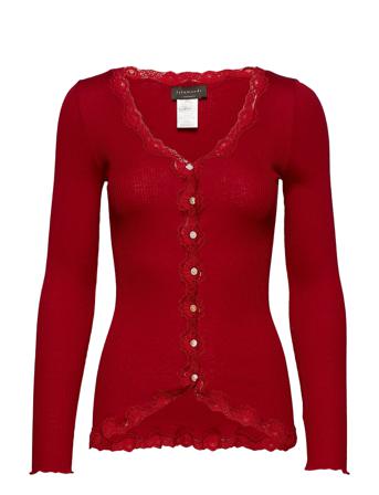 Silk Cardigan W/ Lace Strikkegenser Cardigan Rød Rosemunde