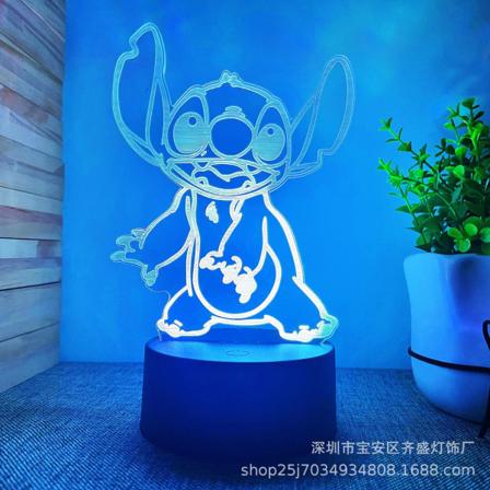 Cartoon Kawaii Stitch Lilo och Stitch Anime Figur 3D Optisk Illusion LED Sovrumsdekor Sovbordslampa med Fjärrkontroll 7 Färger