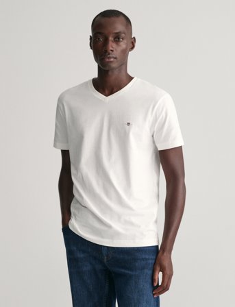 GANT Slim Shield V-Neck T-Shirt - White - XL