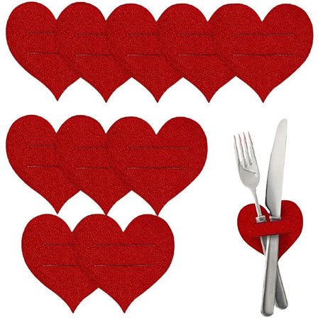 ING 10 hjerteformede bestikkposer i filt for skje og gaffel, festdekorasjon, bryllup, bursdag, Valentinsdag, morsdag, forlovelse