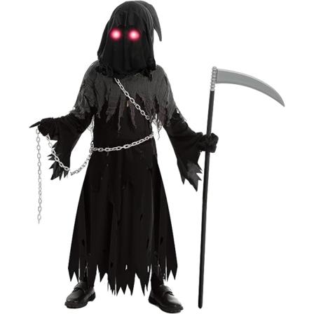 IC Barn Unisex Glødende Øyne Dødsengel Kostyme, Spøkelsesdrakt for Skummel Phantom Halloween Kostyme