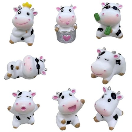 8 stk. Mini Søde Ko Dyr Miniaturfigurer Legetøj til Børn, Harpiks Have Miniatur Mos Landskabs Ornament A
