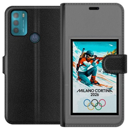 Kompatibelt Lommeboketui til Motorola Moto G50 Retroplakat Cortina Milano 2026 med fjell, vintersportsutøvere, italienske trikolor, Milano-katedralen