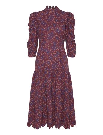 Printed Maxi Dress With Waist Focus Polvipituinen Mekko Burgundy Stella Nova